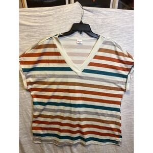 WIHOLL Women's Striped V Neck Dolman Sleeve T Shirt Top XXL